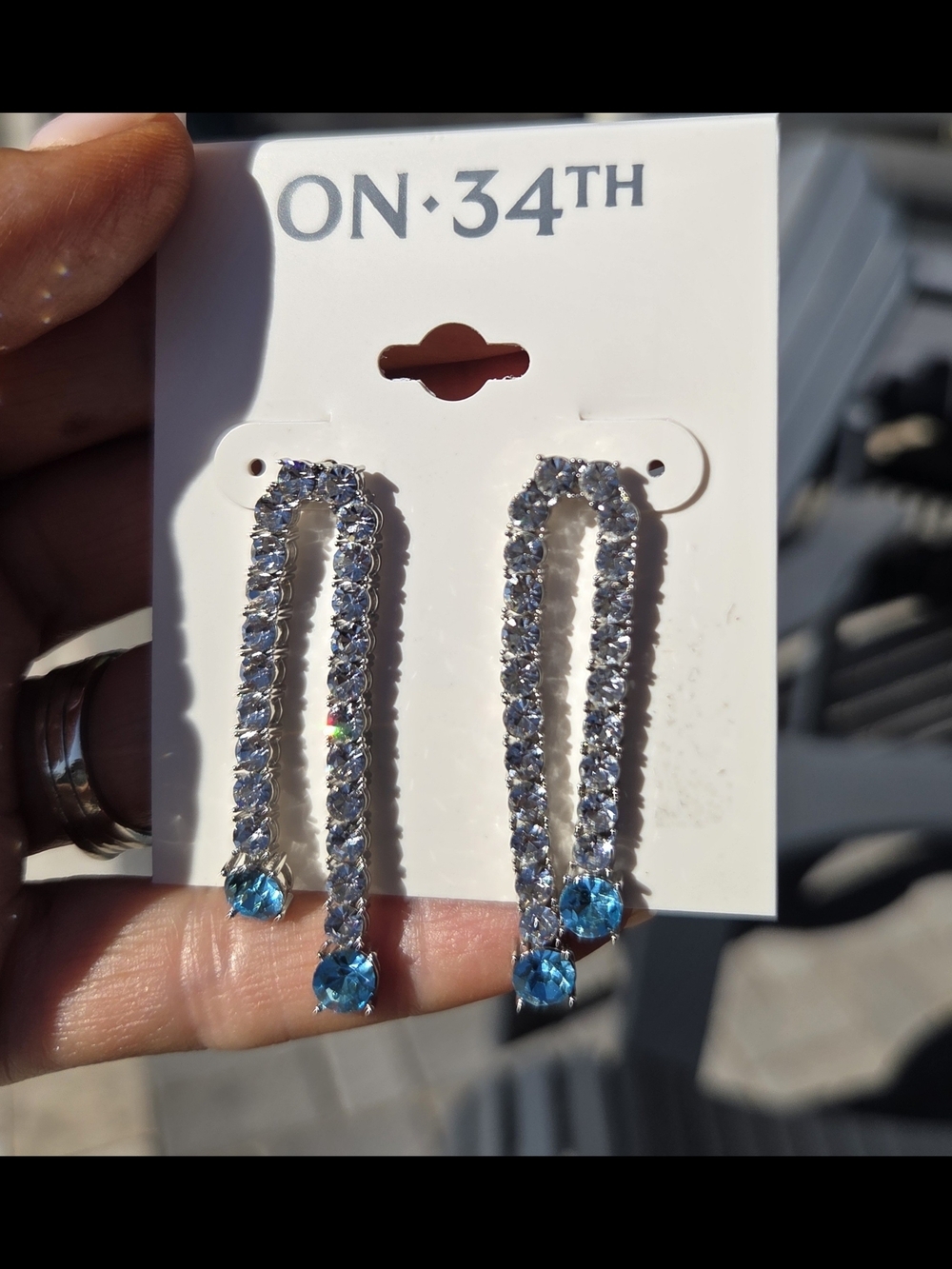 ON·34TH Blue Crystal Double-Drop Earrings